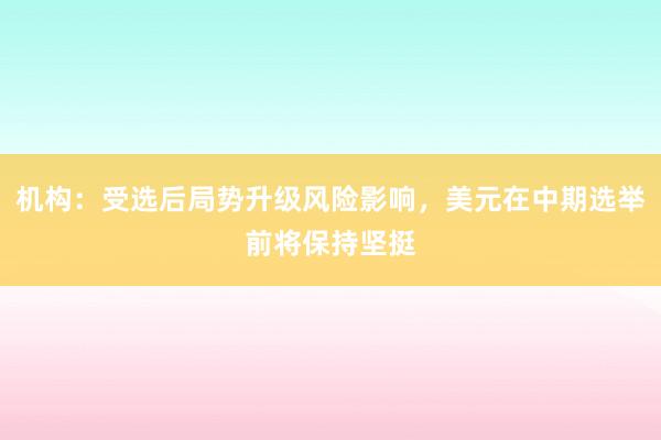 机构：受选后局势升级风险影响，美元在中期选举前将保持坚挺